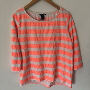 EUC H&M Coral White Stripe 3/4 Pocket Tee
